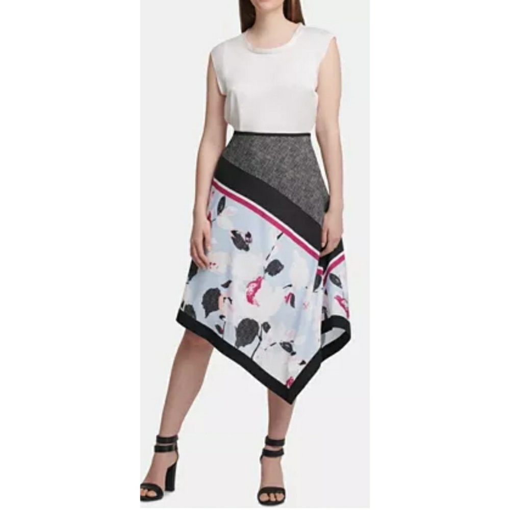 DKNY Mixed Print Asymmetrical Skirt - Size 2